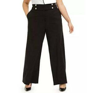 Calvin Klein Plus Size Pearl-Button Wide-Leg Pants